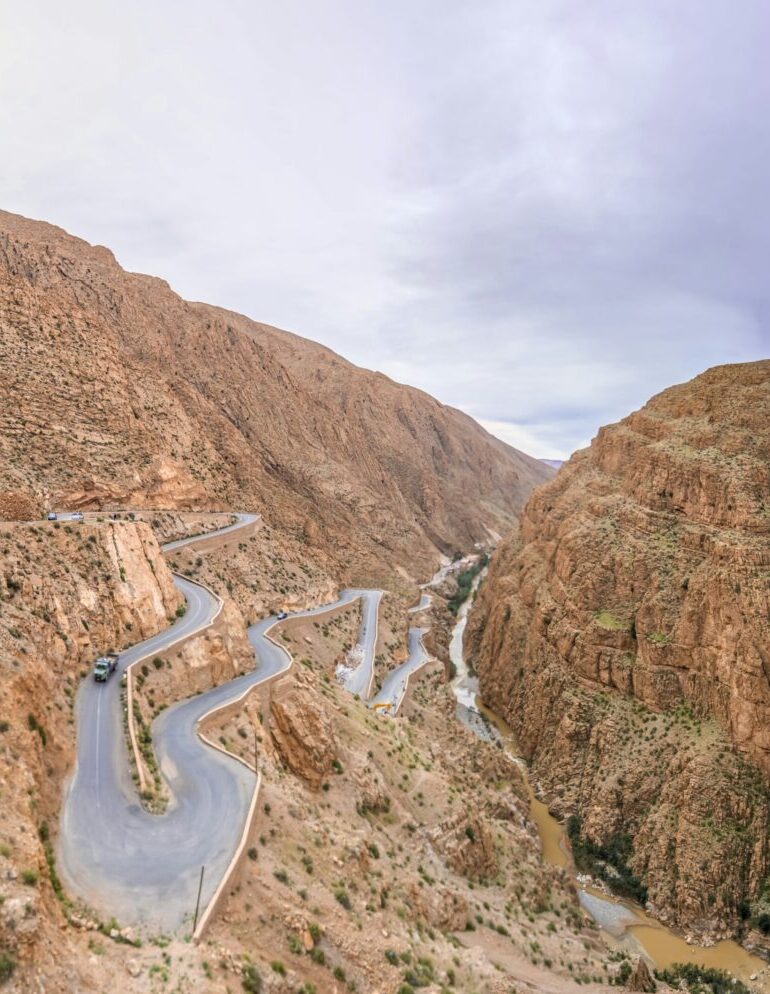 winding-mountain-road-rock-formation-against-sky gorges dades